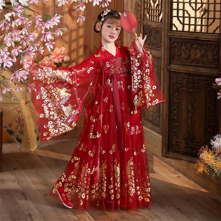 Chinese Hanfu Dress Girls New Year Costume Children Carnival Flower Fairy Cosplay Costume Dance Hanfu Dress For Kids Girls