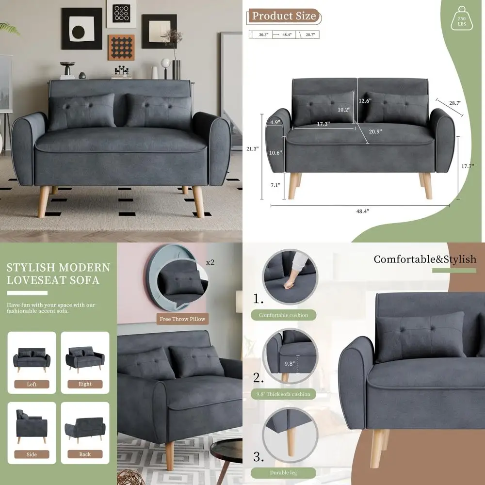 

Mid Century Modern 2-Seat Linen Loveseat Sofa with Tufted Back Cushions