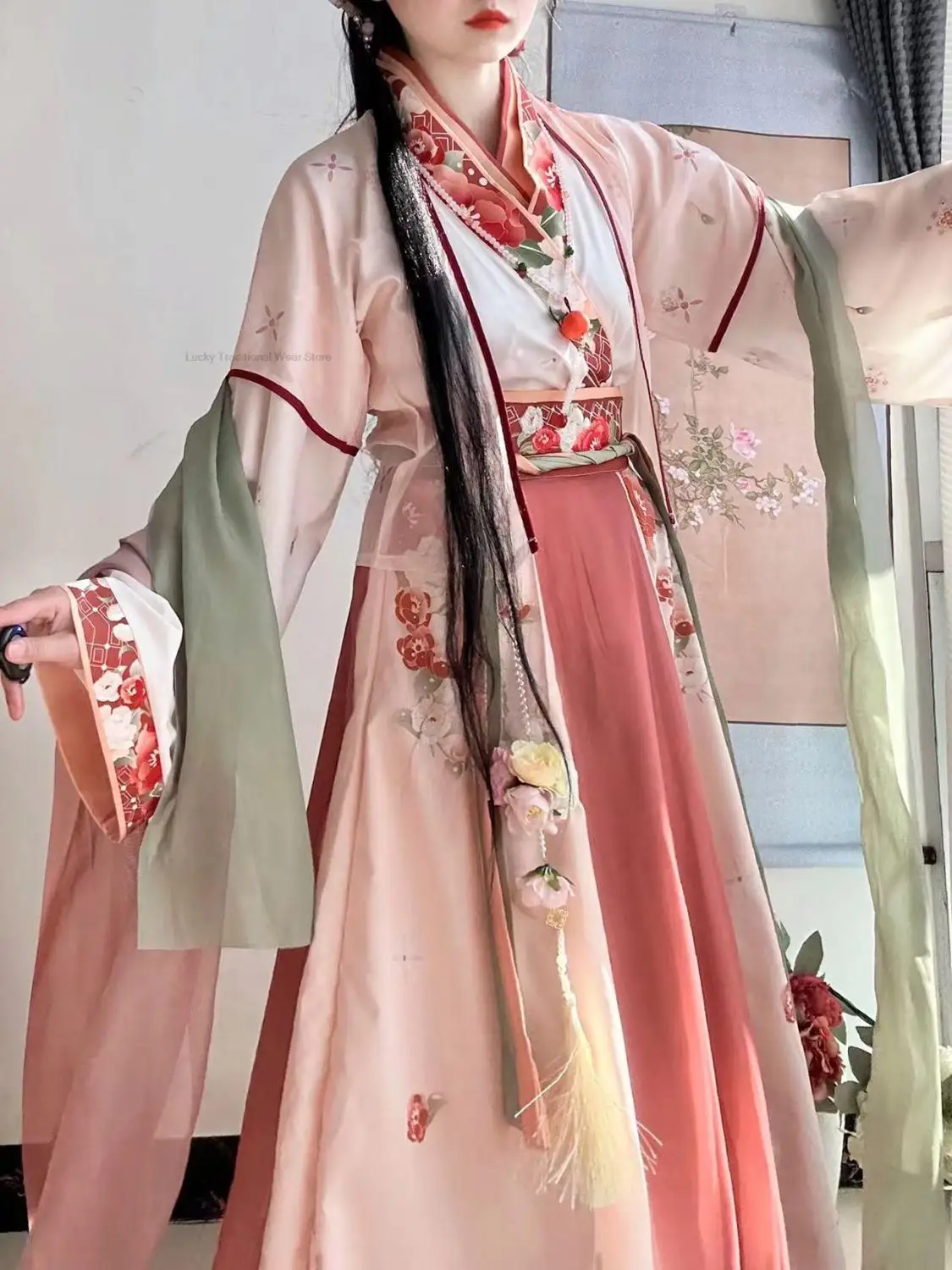 

Chinese Style Traditional Hanfu Dress Women Elegant Vinatge Weijin Dynasty Ancient Princess Folk Dance Cosplay Dress Set