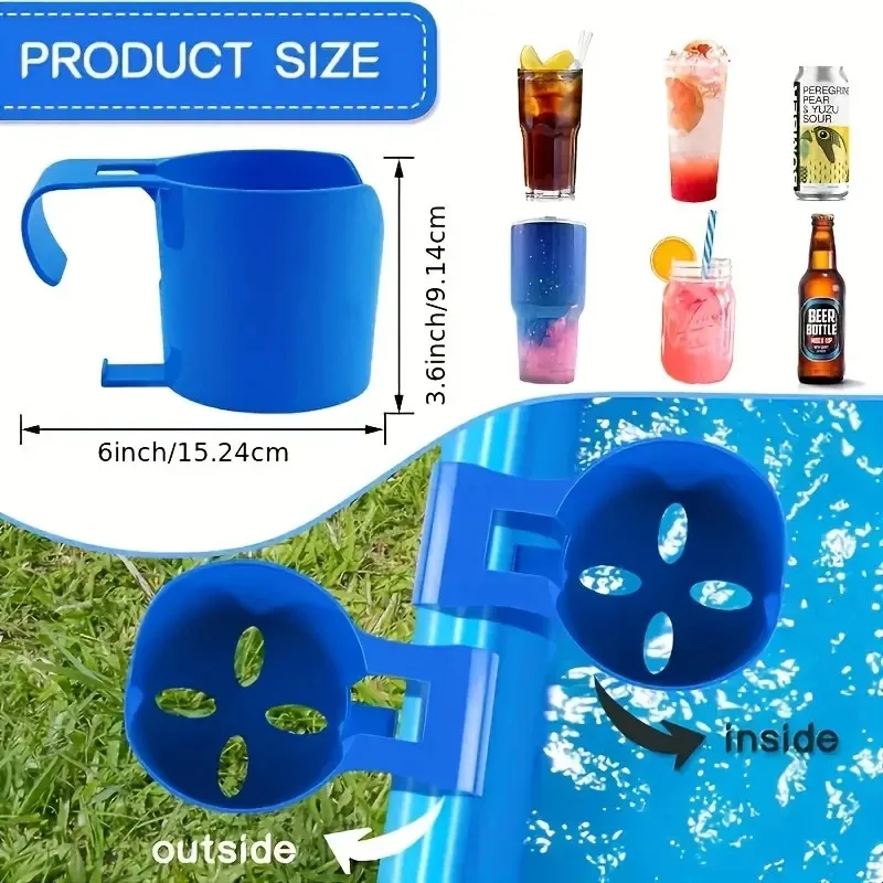 2026new model blue poolside hanging cup holder no drill strong grip storage rack swimming pool hot tub patio accessory