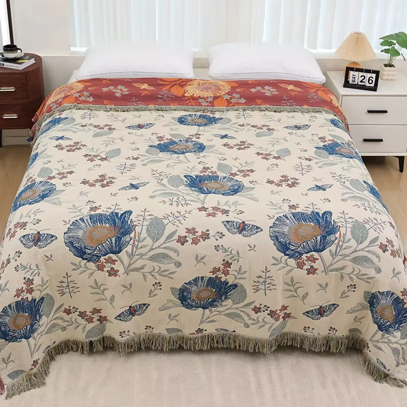 

New Flower Cotton Blanket Bedspread Summer Nap Bed Blanket Adult Thin Quilt Home Decoration Sofa Cover Light Luxury Bed Sheets