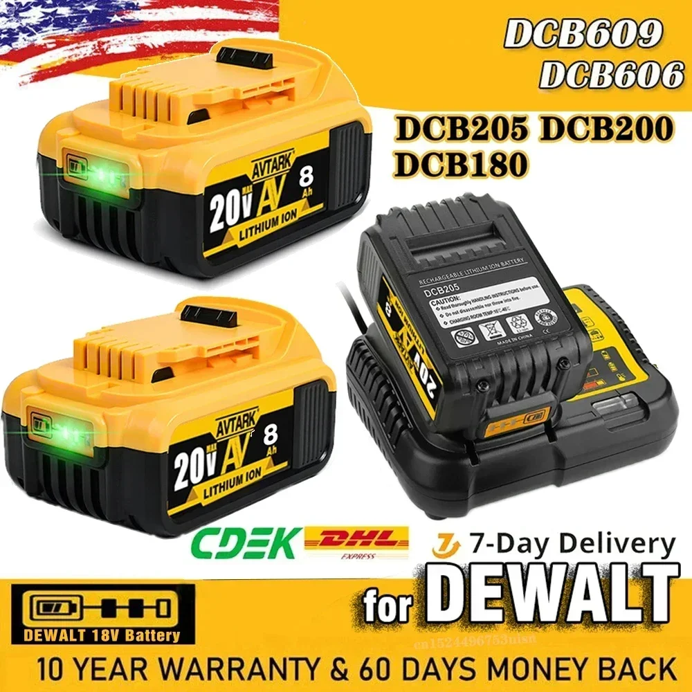 18V/20 Volt MAX 6.0Ah 8.0Ah DCB200 Replacement Li-ion Battery for DeWalt DCB205 DCB201 DCB203 Battery