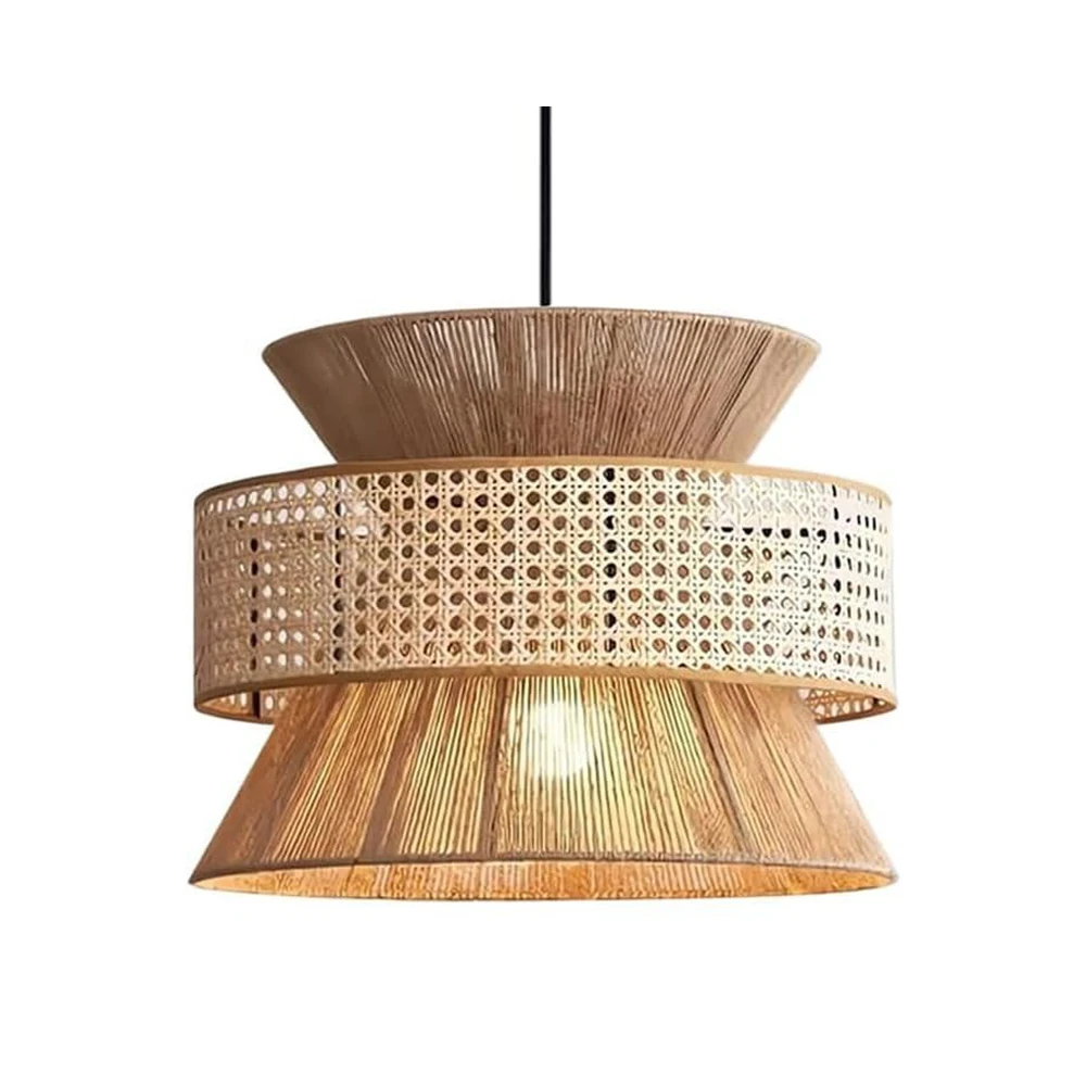 

Modern Large Wicker Pendant Light Brown Hand Woven Pendant Lighting Rustic Boho Hanging Chandelier Light Fixture for Dining Room