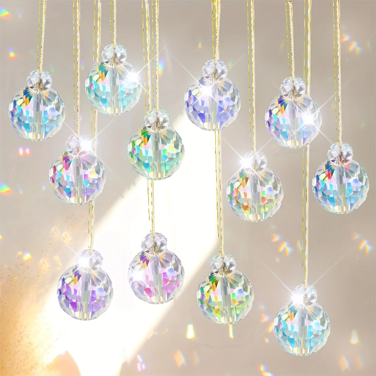 12 pieces of multi-faceted crystal Christmas ornaments - elegant glass beads, used for tree decoration, wedding and holiday deco