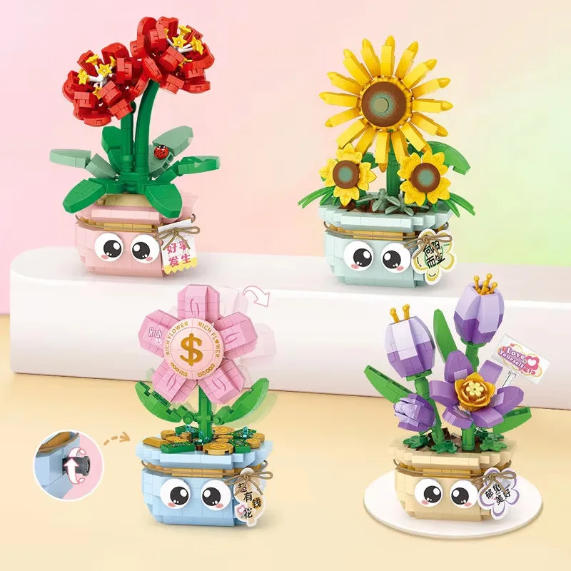 

MOC Lilies/Tulips/Roses Model Mini Building Blocks Simulation Flower Pot Plant Assembly Toys Decoration Bricks Children Gifts