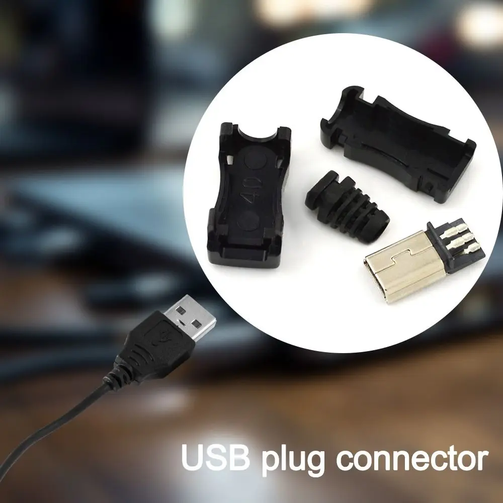 Mini USB Male Connector 2.0 Jack 5 Pin 4-In-1 Assemble Set Wire with Plastic Cover DIY Micro Male USB Plug Socket Connector