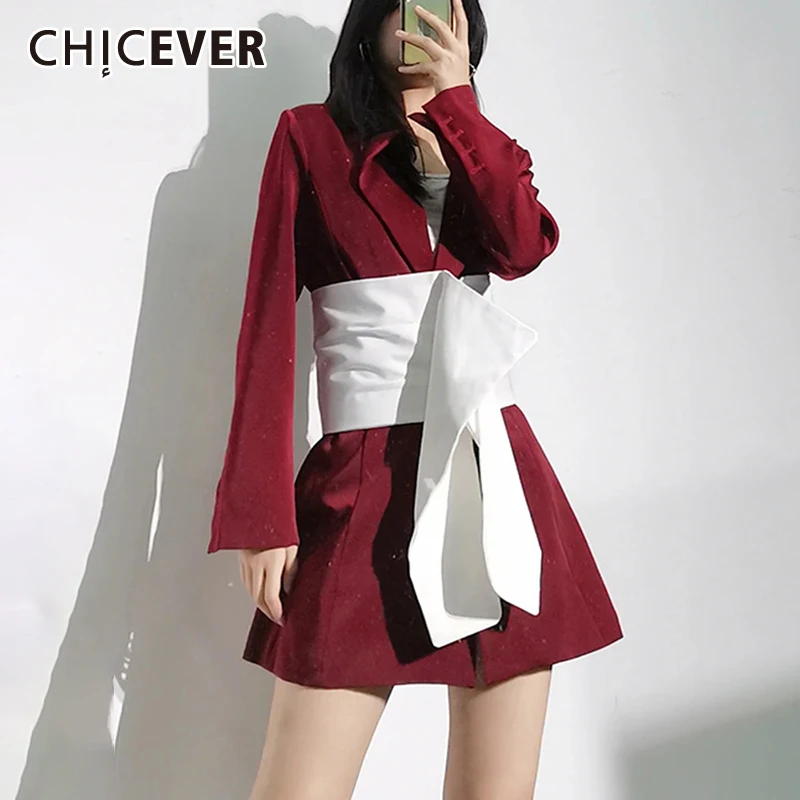 

CHICEVER Hit Color Blazer For Women Notched Collar Long Sleeve Patchwork Zipper Fashion Casual Temperament Blazers Female Style