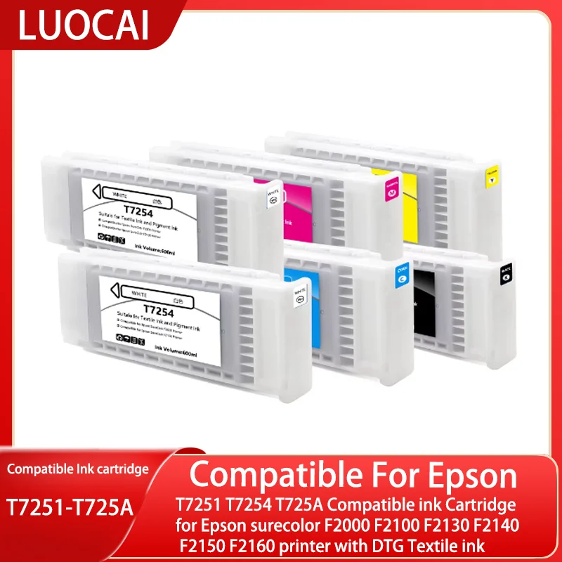 T7251 T7254 T725A Compatible ink Cartridge for Epson surecolor F2000 F2100 F2130 F2140 F2150 F2160 printer with DTG Textile ink