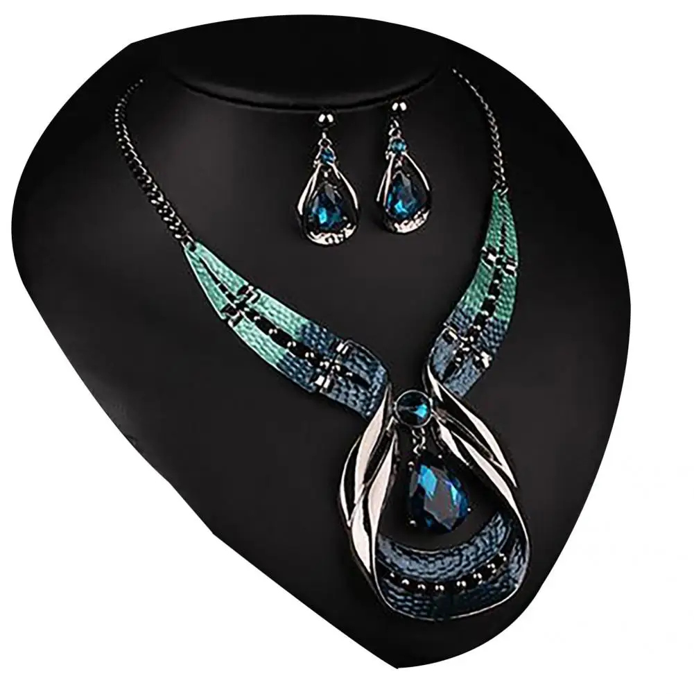 Beautiful Water Drop Shape Anti-fade Female Necklace Earrings Jewelry Set Durable Necklace Jewelry Set for Christmas