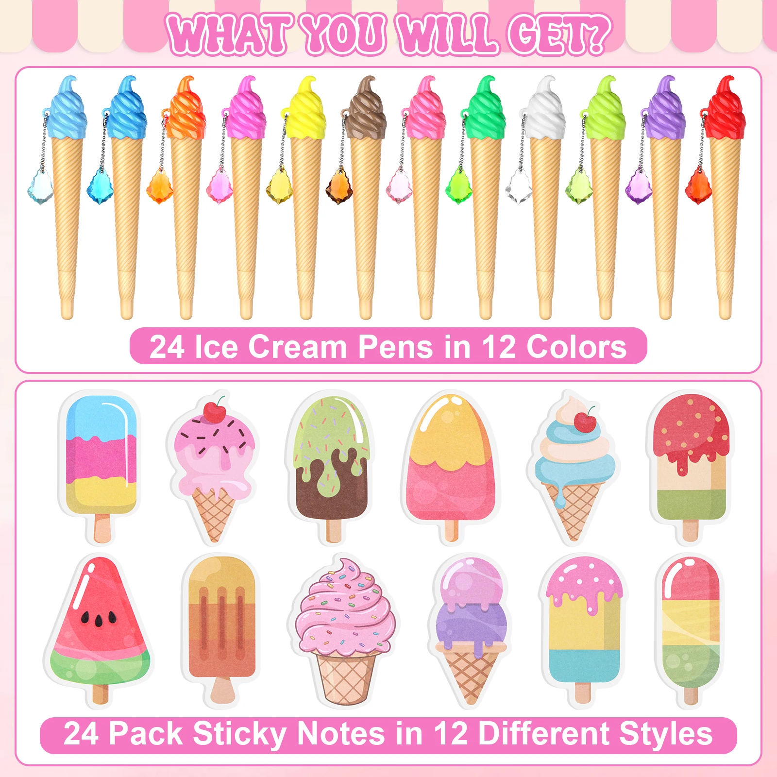 48 قطعة أقلام مخروط الآيس كريم مع ملاحظات لاصقة الآيس كريم لوازم الحفلات عدة متنوعة الصيف الفاكهة المصاصة عصا العودة إلى المدرسة هدية #5