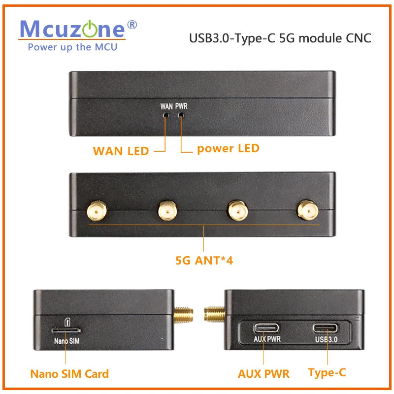 (model:MR5U3C)USB3.0 Type-C 5G module CNC metal Case, Plug and Play for x86, Mac OS,RPi OS, ubuntu, win10/11,RM520N-GL,FM160-EAU