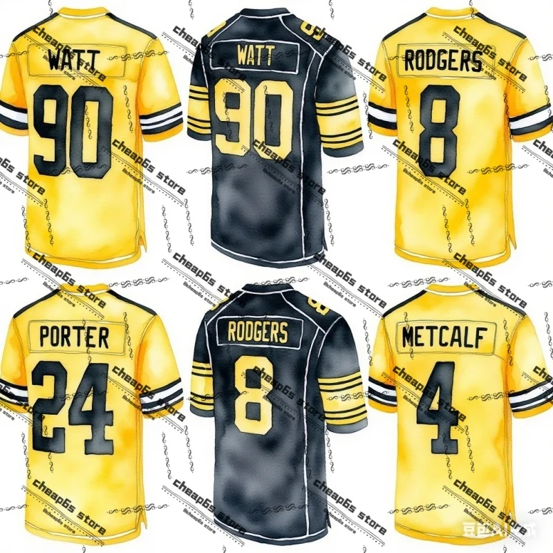 Camiseta de fútbol americano de Pittsburgh bordada para hombre Aaron Rodgers T.J. Uniforme de fútbol de camisetas de Watt
