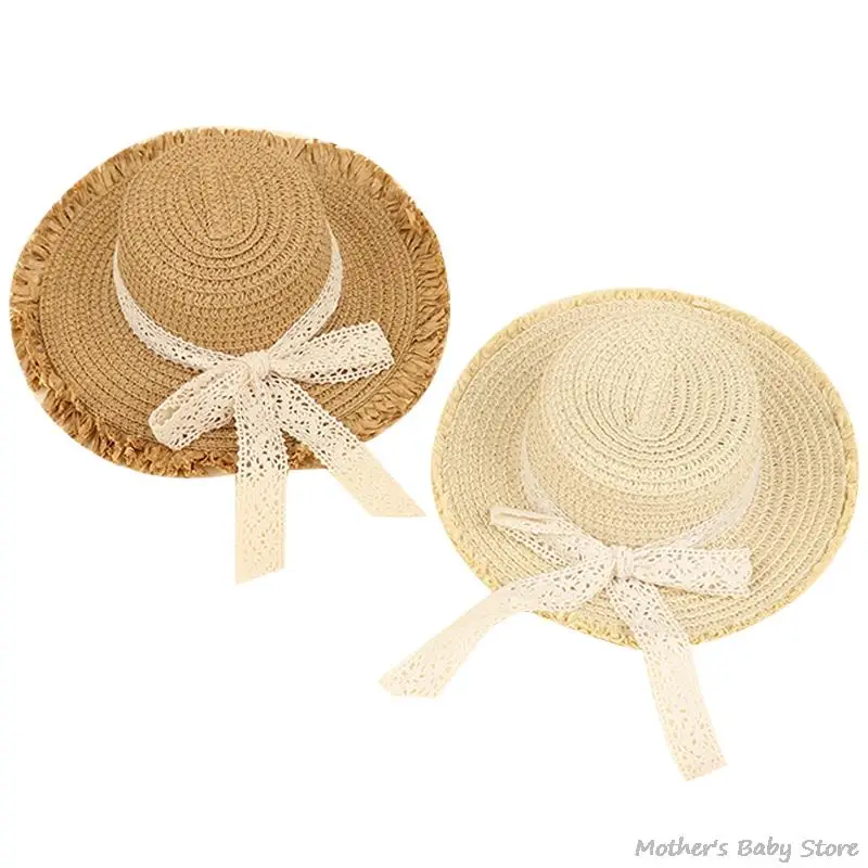 1PC Dollhouse Handmade Straw Hat Sun Cap For 1/6 Doll Accessories Doll Cute Hat With Bow Decoration Doll Hat Children\'s Toy Gift