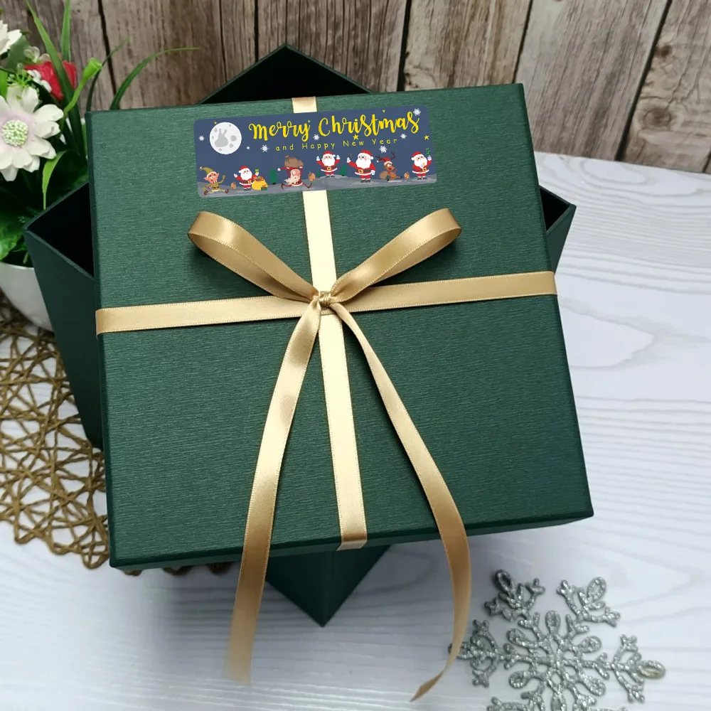 120Pcs/roll 1*3inch Santa Claus Snowman Merry Christmas Stickers Happy New Year Gift Sealing Sticker for Small Business Decor