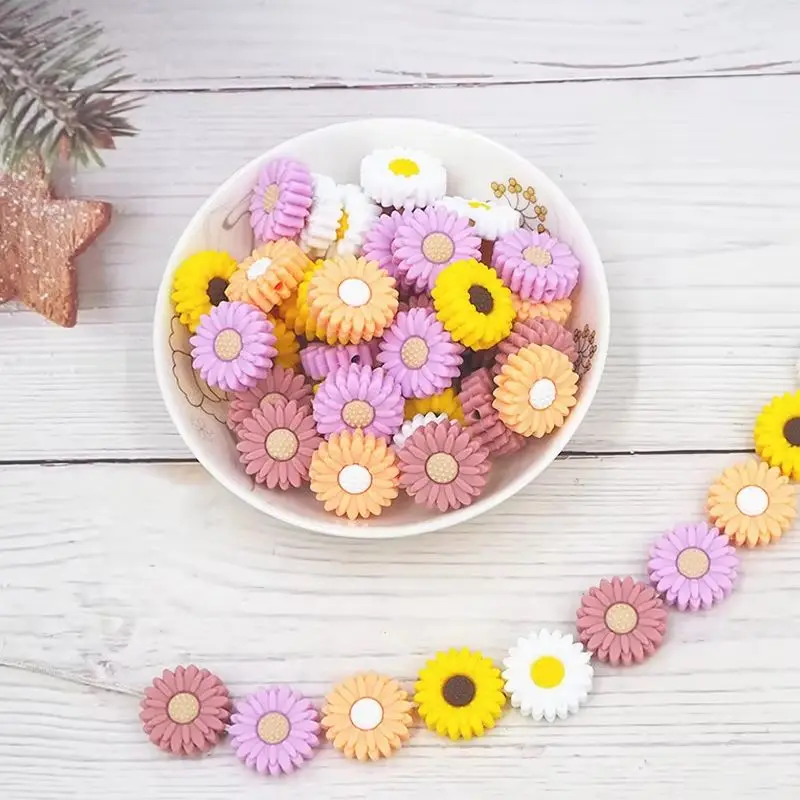 Chenkai 10pcs Sunflower Beads Baby Silicone Beads BPA Free Teething Infant Chewable Dummy Necklace Pacifier Toy Accessories