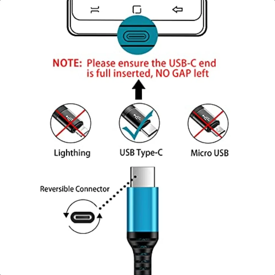 C شاحن الحبل شحن سريع USB نوع C كابل أندرويد كابلات الشاحن 6FT 2 حزمة لسامسونج غالاكسي S25 S24 S23 S22 S21 S20 الترا