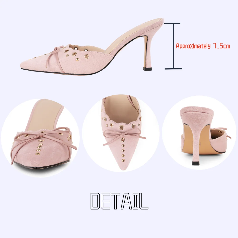 GIGIFOX Elegant Bow Decoration Ladies Mules Shoes Pointed Toe Kitten Heels Women Sandals 2024 Fashion Concise Solid Women Shoes