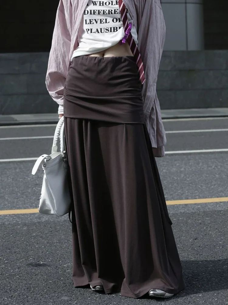 

Deeptown Vintage Y2k Long Skirts Women Harajuku Streetwear Maxi Skirt Retro Fashion Gothic Autumn Winter Solid Skirt Aesthetics