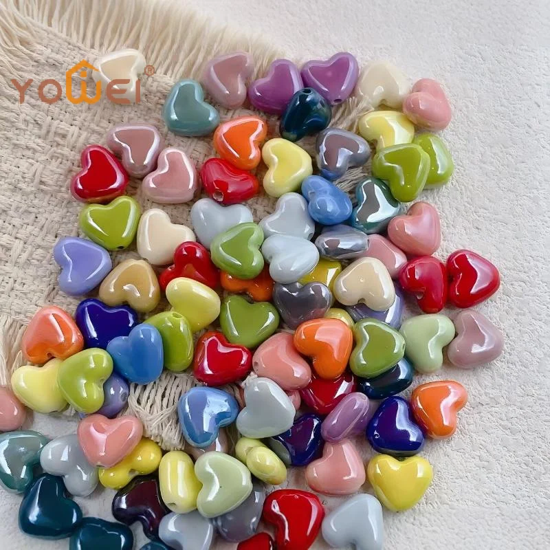 Latest Heart Shape 10pcs 10mm Cross Hole Glaze Ceramic Porcelain Loose Beads For Jewelry Making DIY Bracelet Findings
