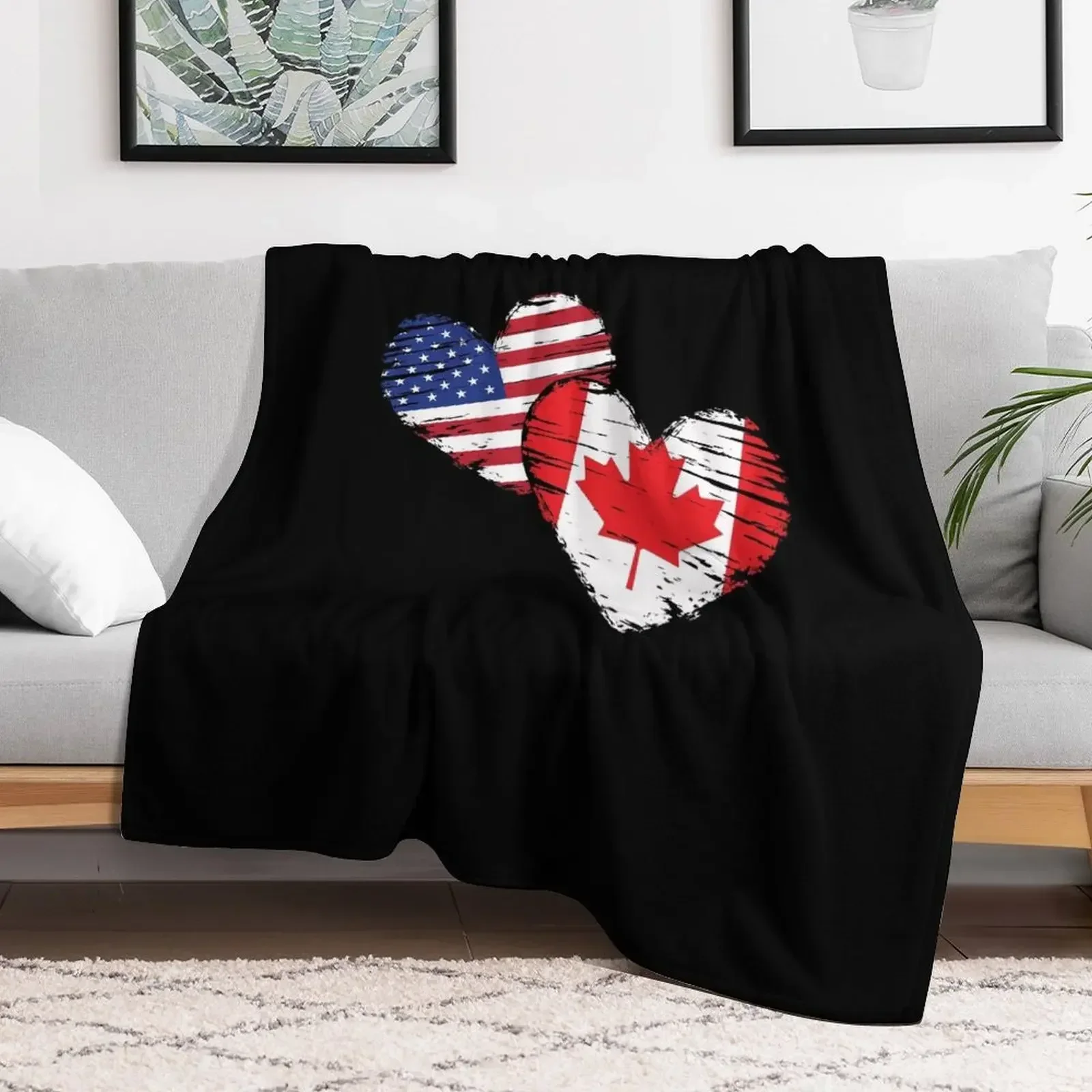 Canadian USA Hearts Canada Throw Blanket Bed Fashionable Shaggy Blankets