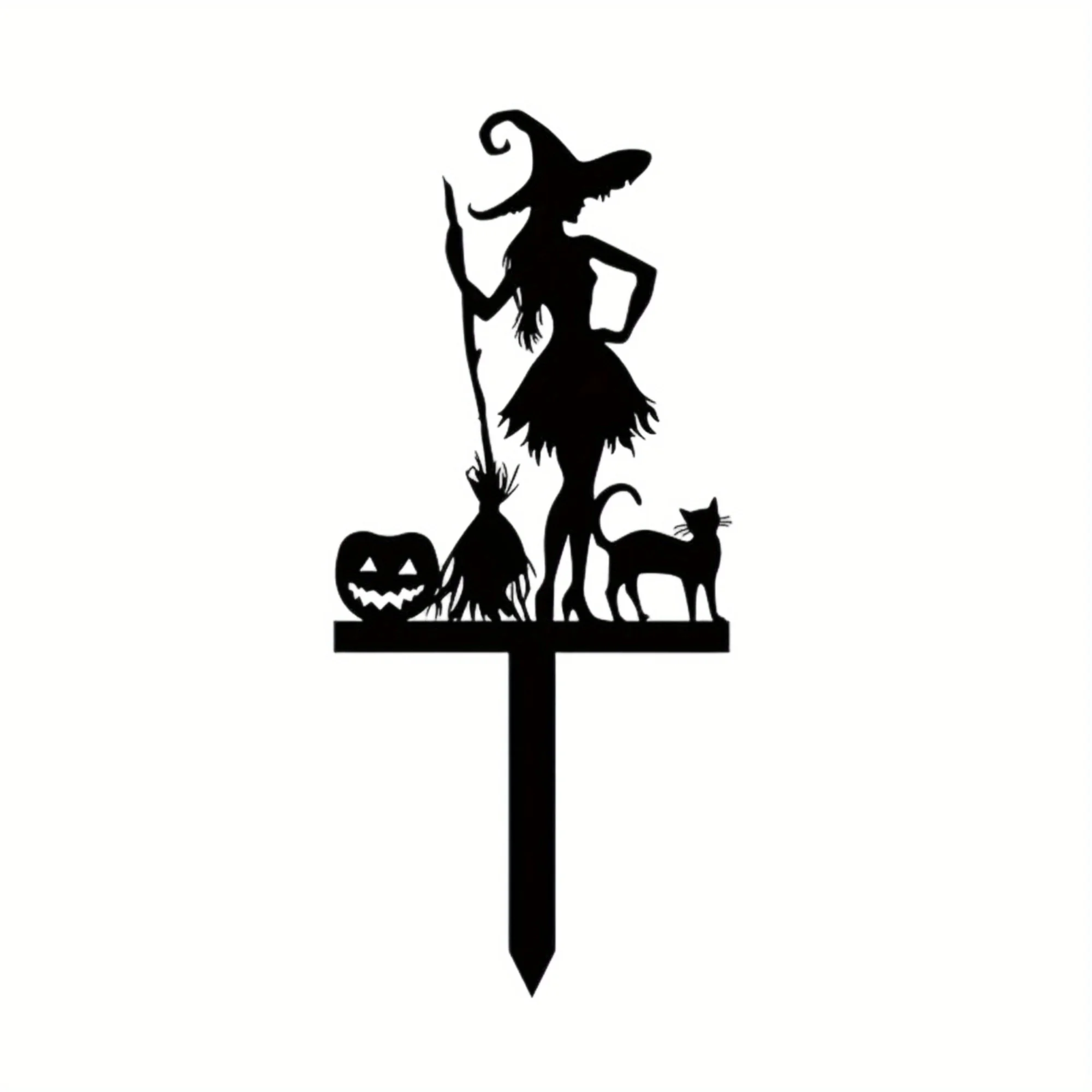 Halloween Witch Metal Garden Stake with Pumpkin & Black Cat - Spooky Outdoor Yard Decoration, Heavy-Duty Metal Lawn Decor