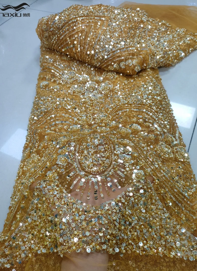 

Элегантная африканская кружевная ткань Madison с вышивкой бисером, 2026, роскошная французская тюль с блестками, кружевная ткань, женское свадебное платье