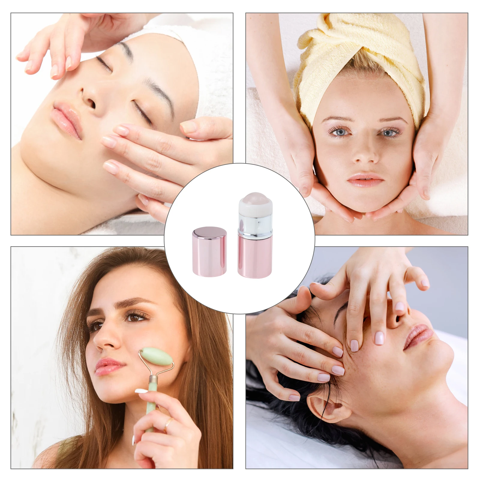 Rolo de pedra vulcânica rosa facial jade bola massageador para olhos pescoço resfriamento aperto ferramenta cuidados com a pele creme absorção ajuda beleza