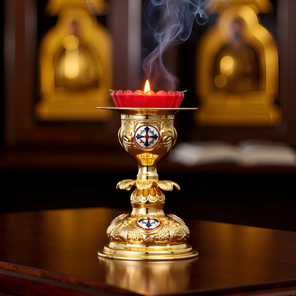 HTISOK Orthodox Christian Oil Lamp Orthodox Vigil Oil Lamp with Red Glass Cup for Religious Ceremonies and Daily Use