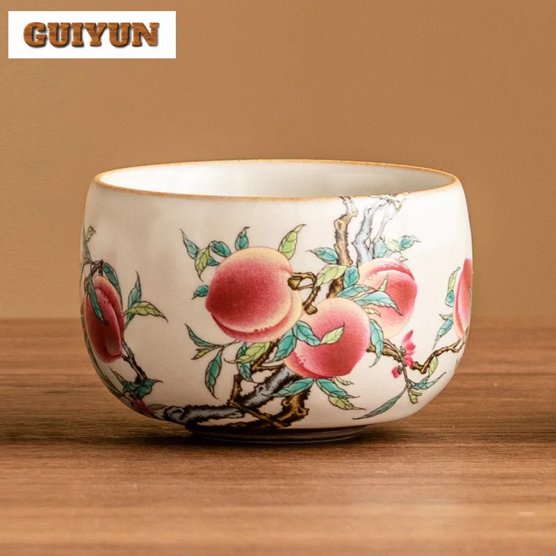 100ml Exquisite Cream Ru Kiln Pink Color Teacup Nine Peach Master Cup Personal Tasting Tea Bowl Chazhan Chinese Kung Fu Teaset