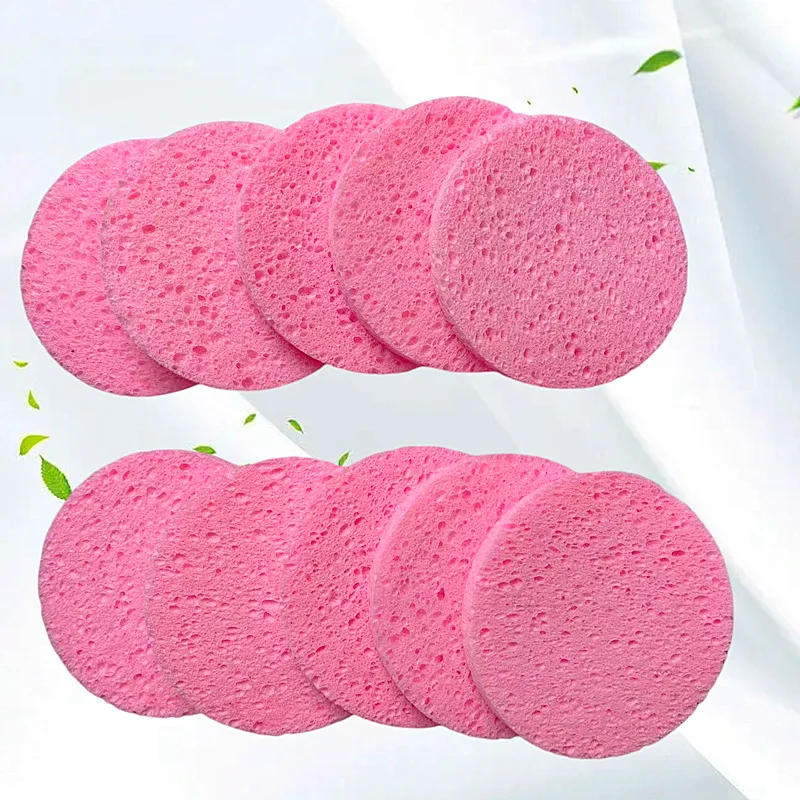 5-10pcs Natural Face Round Makeup Remover Tool Wood Pulp Sponge Cellulose Compress Cosmetic Puff Facial Washing Sponge Pink Blue