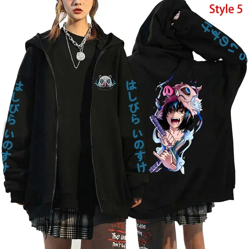 Hot Anime Hashibira Inosuke Printing Zipper Hoodies Women Men Fashion Y2k Personality Zipper Long Sleeve Hooded Sweatshirt Tops - Image 3