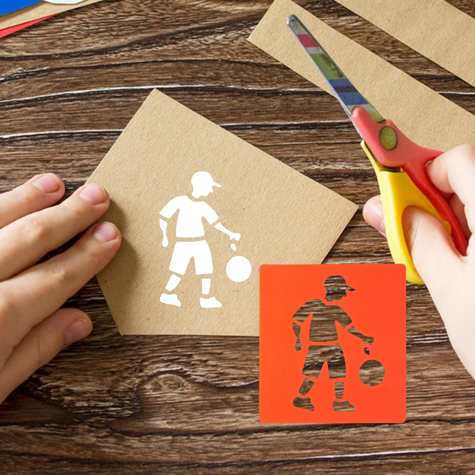 

6pcs Sports Drawing Stencils Kids Creative Templates Washable Reusable Fabric Painting Soccer Basketball Swimming Stencil