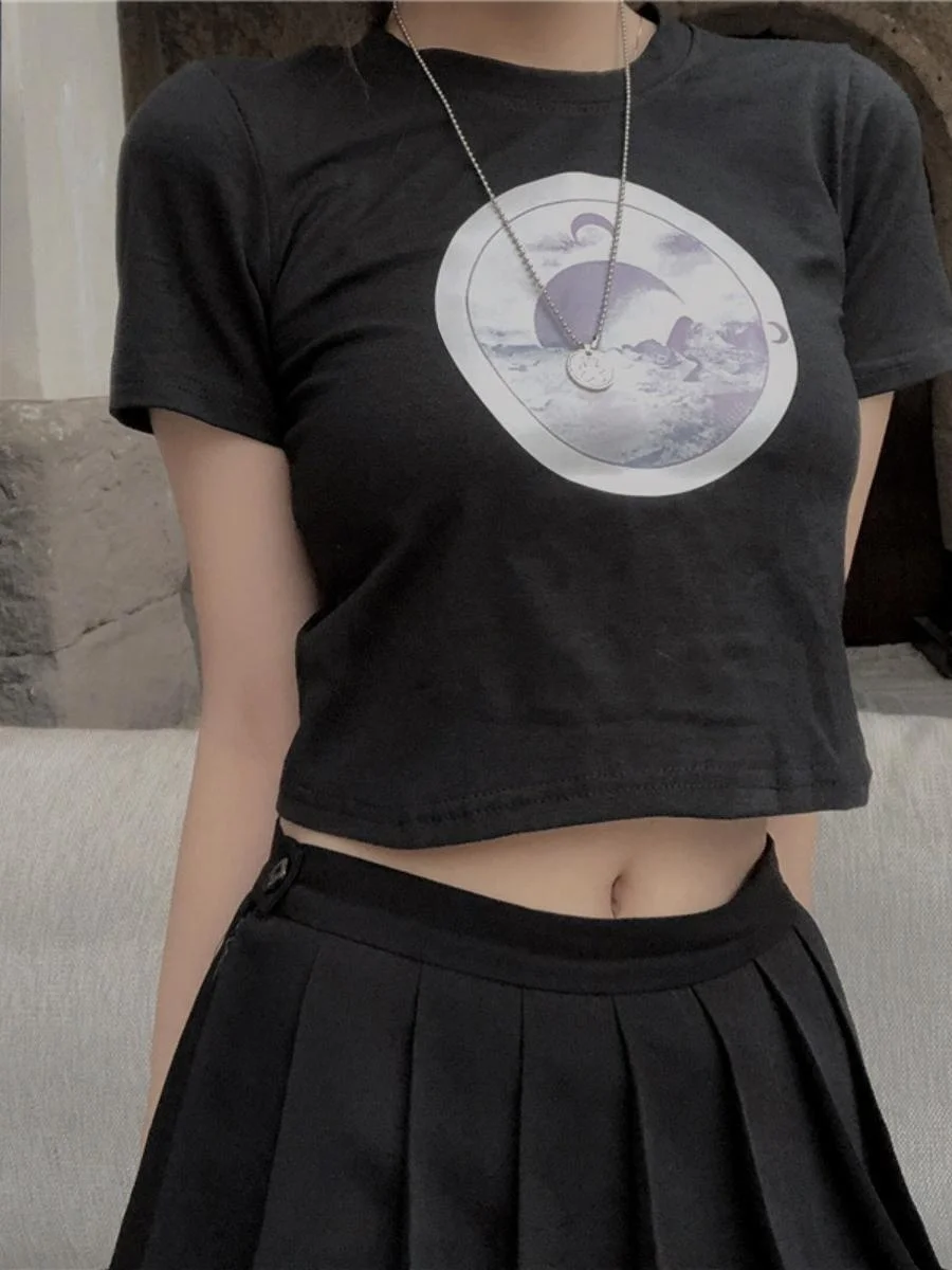 Short Sleeve T-Shirt Women's Summer Korean Style High Waist Short Body Shirt Student Slim Fit Belly Button Exposure Top Women...