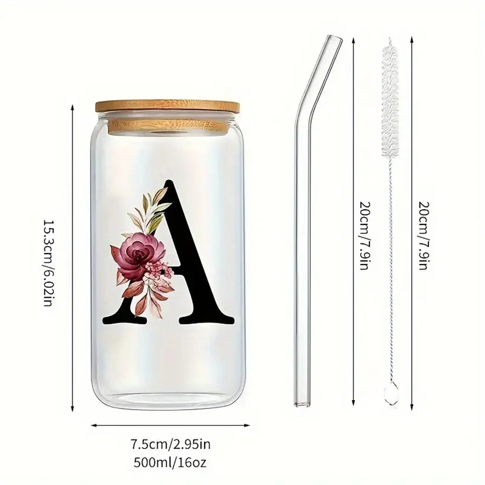 1pc 6oz Clear 3D Printed Sublimation Glass Cup With Bamboo Lid&Glass Straw Drinking Cups With Waterproof Sticker Muti-Pattern view 6