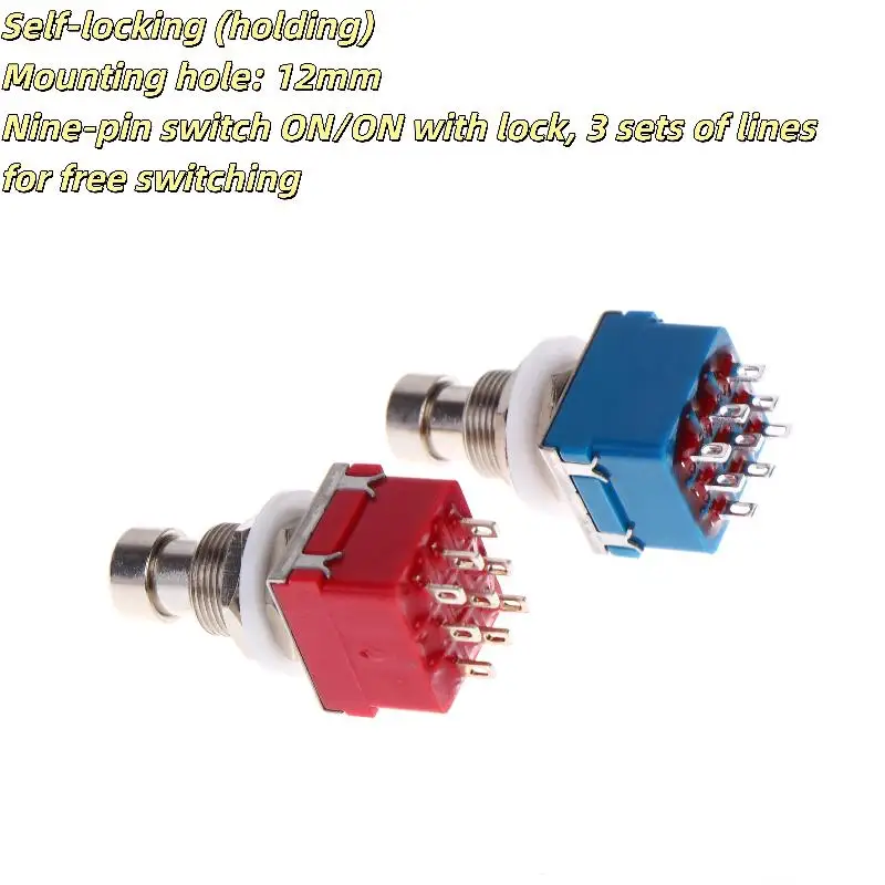 New 1/3Pcs Button Direct Conversion Switch 9 Pin 3PDT Latching Guitar Switch Guitar Effects Pedal Box Stomp Foot True Bypass