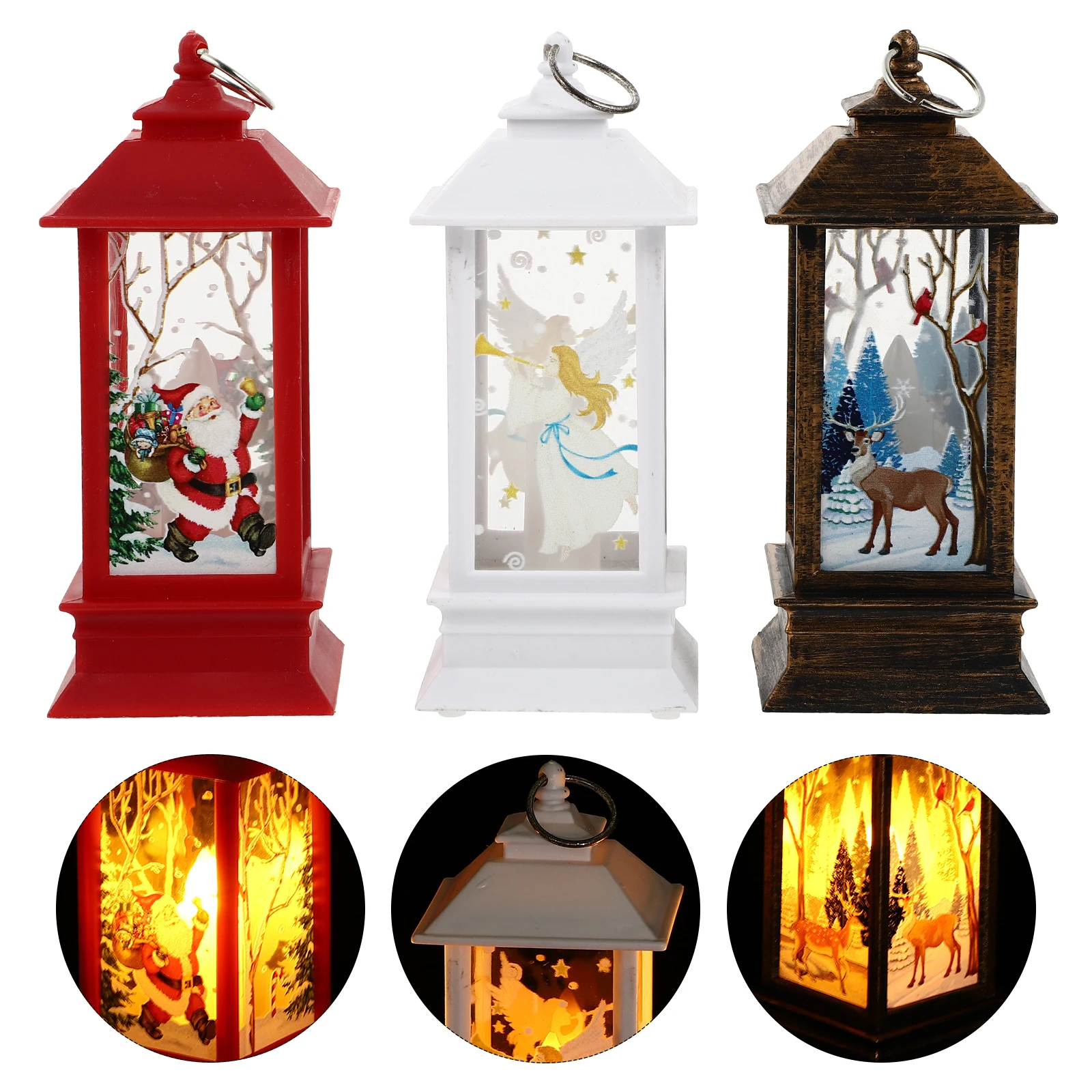 3 pçs led castiçal luz decoração de natal lâmpada natal led lanterna decorativa festa adorno parede pendurado chama