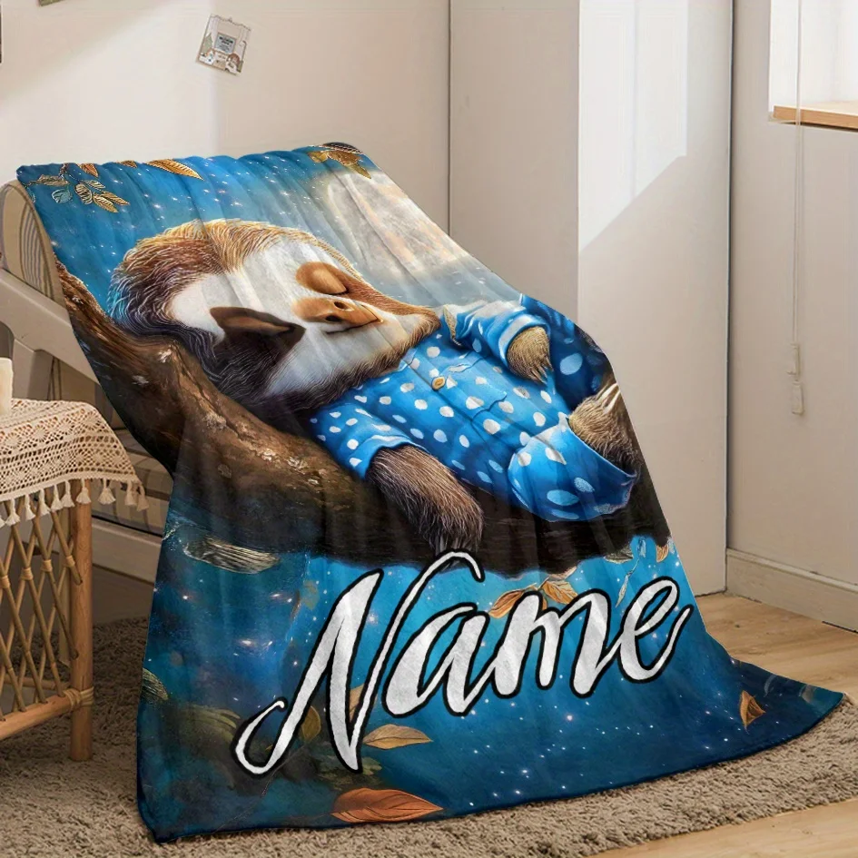 Personalized Sloth Flannel Blanket - Custom Name, Lightweight, All-Season Digital Print Glam Style Home & Office Decor