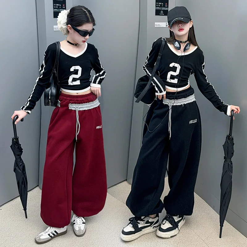 Girls Fashion Long Sleeve Clothing Set Spring Autumn Short Top + Pants 2-Piece Casual Kids Tracksuit Children's Wear