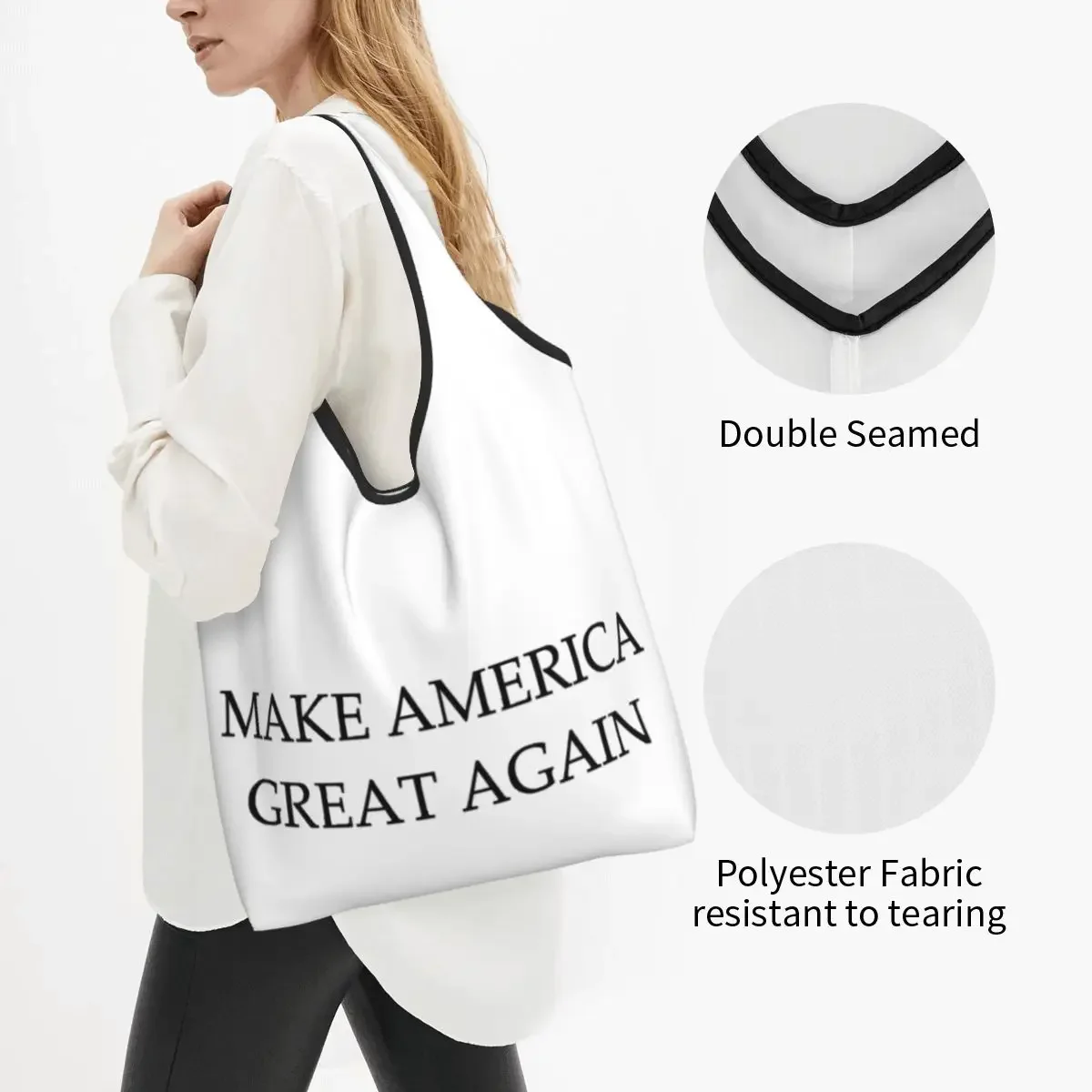 Trump 2024 MAGA Keep America Great Grocery Shopping Bags Funny Shopper Tote Shoulder Bag Big Capacity Portable Handbag