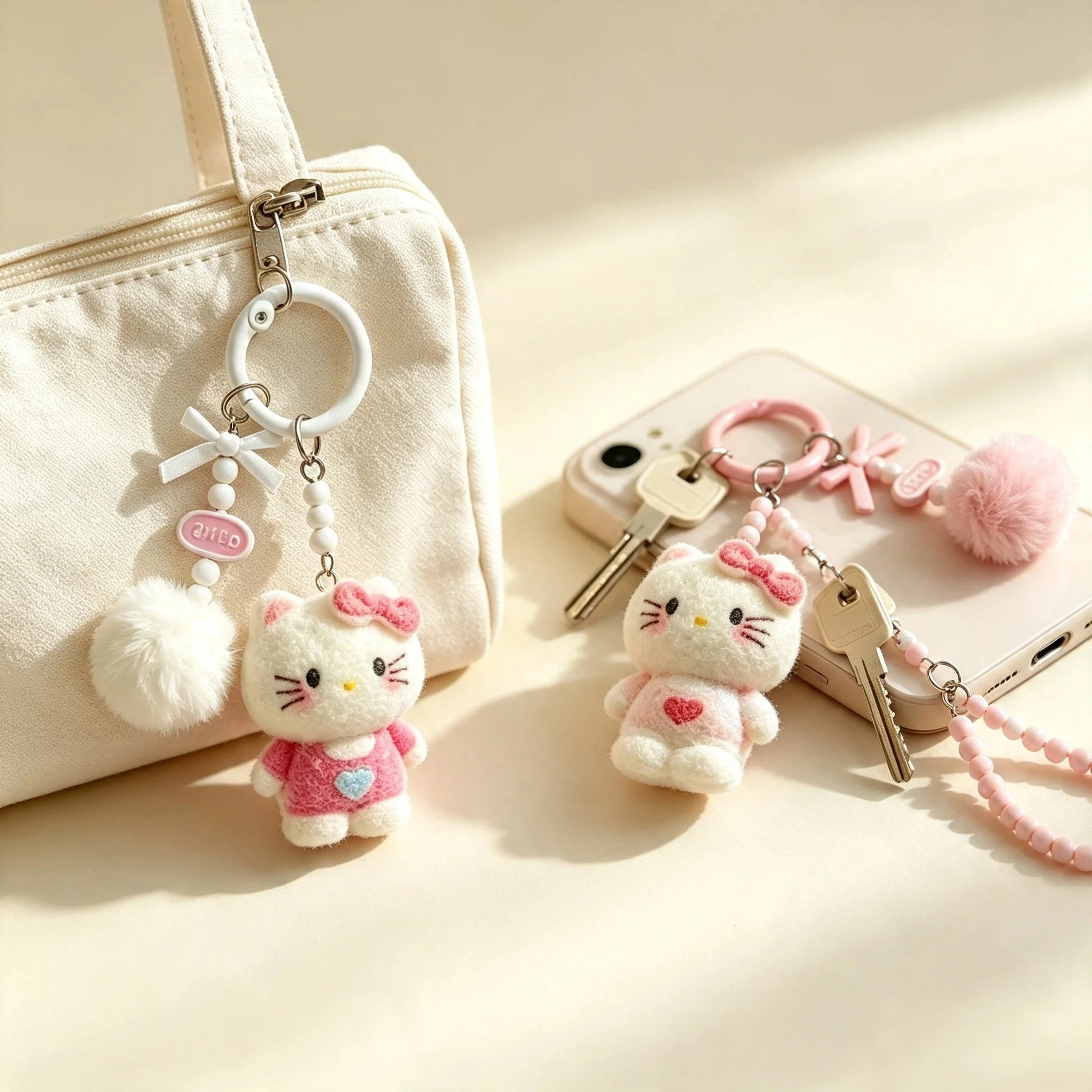 Kawaii Anime Niedliche Katzen-Miniaturfigur Schlüsselanhänger Rucksack-Anhänger Schreibtisch-Deko Überraschungsgeschenk für Fans Mädchen zum Geburtstag