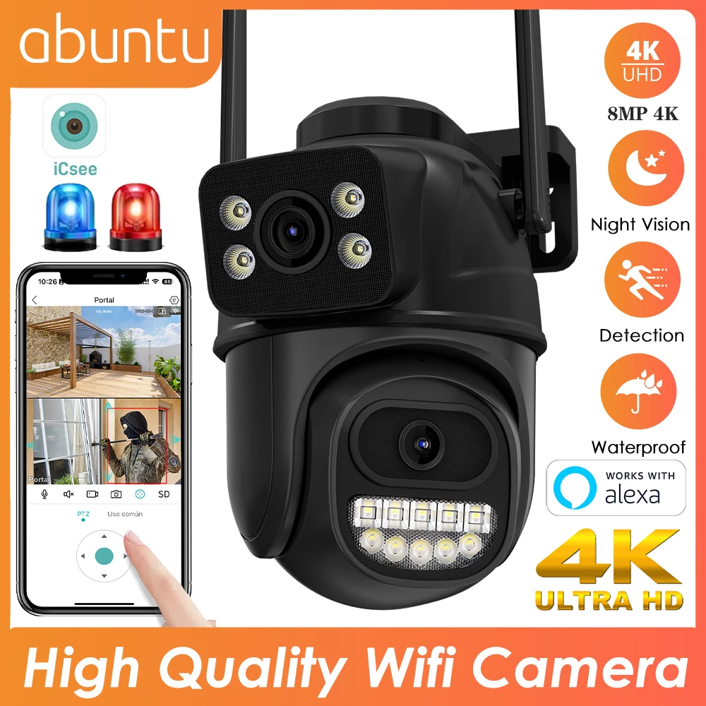 8MP 4K Wifi Security Camera HD Outdoor Surveillance Camera Dual Lens Two Ways Audio ICSEE IP Camera Auto Tracking Night Vision