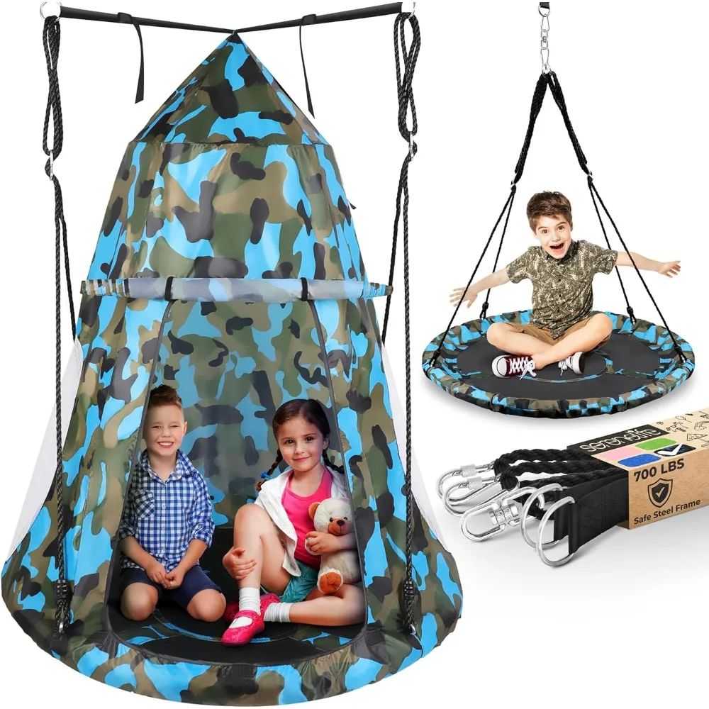 

40”Hanging Tree Play Tent Hangout for Kids Indoor Outdoor Flying Saucer Floating Platform Swing Treepod Canopy-Includes Hammock