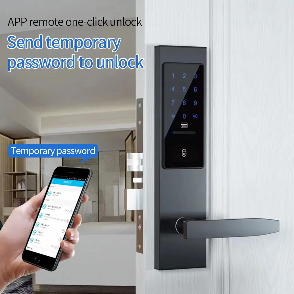 TTLOCK-Serrure de porte intelligente Bluetooth, déverrouillage à distance par téléphone, carte RFID magnétique, mot de passe temporaire, mot de