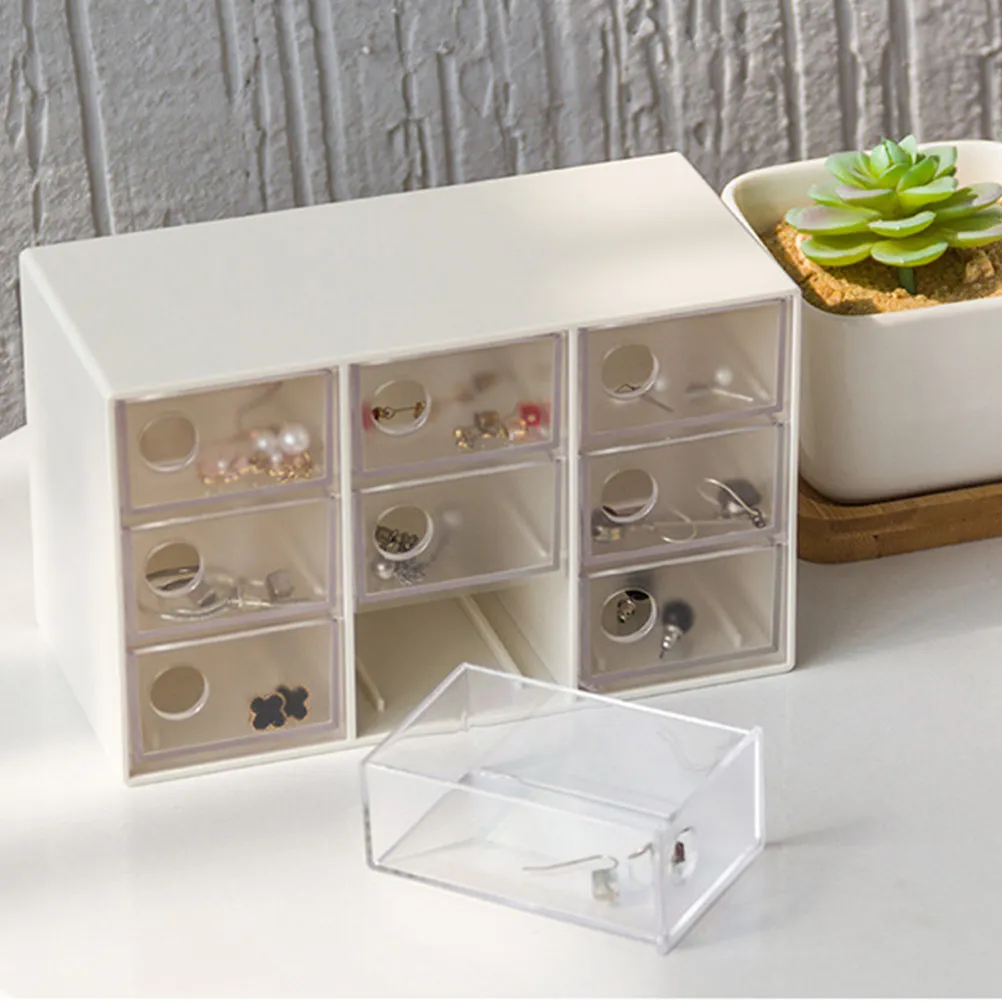 9-Drawer Stackable Mini Storage Organizer Box 10x7.8x16.3cm Clear Plastic Desk Jewelry Makeup Craft Supplies Drawer System