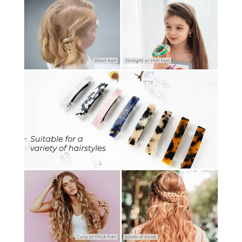 مشابك شعر، 8 قطع مشابك للشعر الناعم والرقيق والسميك، مشبك صغير من الأسيتات مقاس 3 بوصات بدون زلة، إكسسوارات نسائية للفتيات