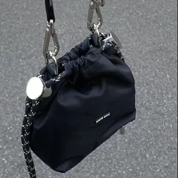 Chain Unique Travel Accessories Portable Drawstring Bucket Bag Fashion Single Shoulder Diagonal Nylon Bag Small Bag