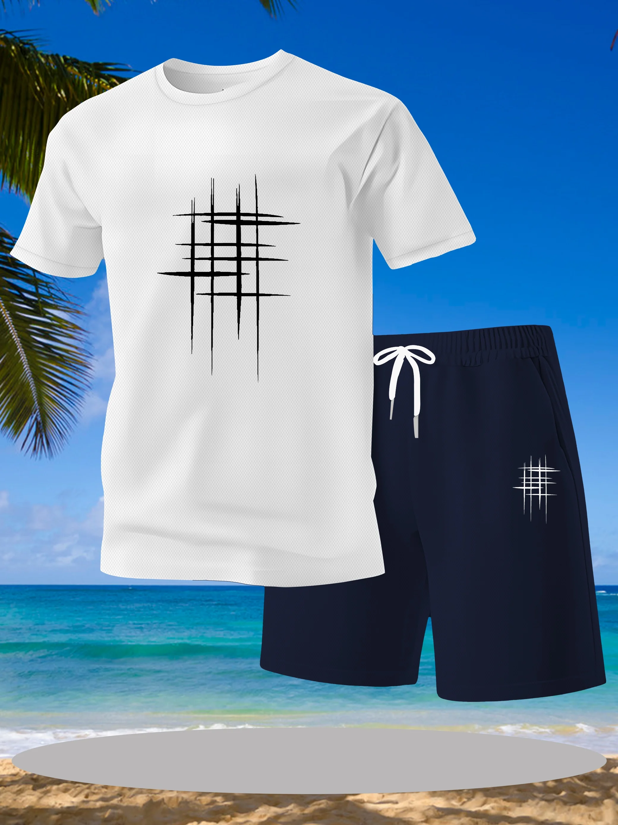 

Summer men's fashionable short sleeved T-shirt+sports shorts set men's casual sports set