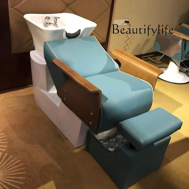 Barber shop half-lying shampoo bed, high-grade deep ceramic basin, Japanese flushing bed with energy-saving water heater