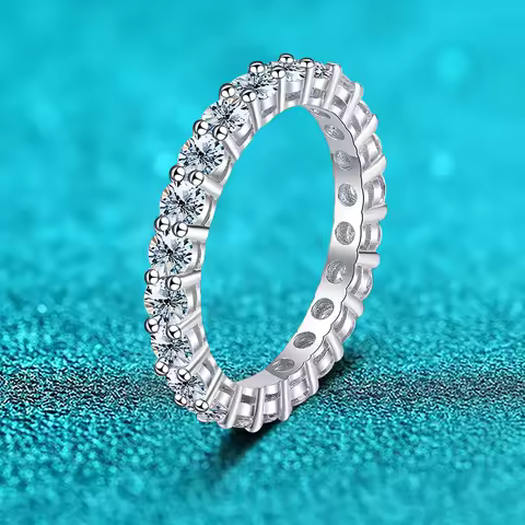 GRA 2-5mm Full Moissanite Ring for Women Sparkling Wedding Eternity Bands 100% S925 Sterling Silver Fine Jewelry Classic Ring