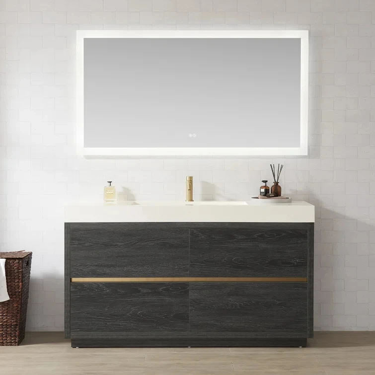 60 Inch Furniture Bathroom Floor Standing Storage Cabinet Single Sink Bathroom Vanity Cabinet Set With Countertop